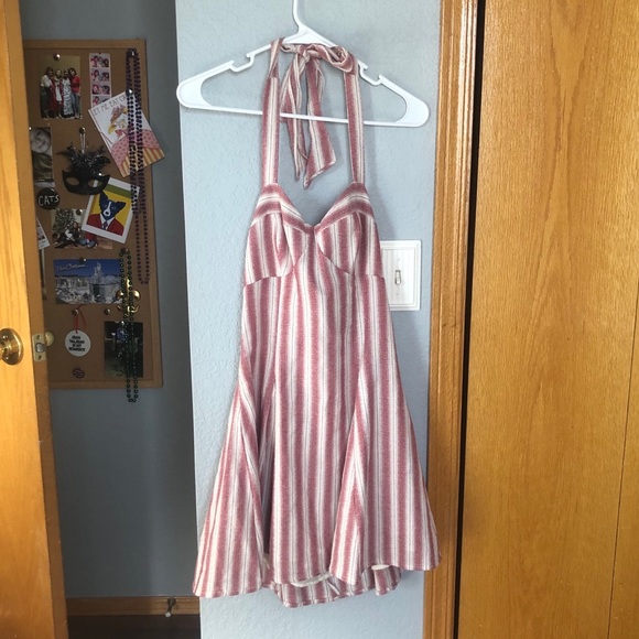 candy stripe fit and flare halter dress - Picture 3 of 9